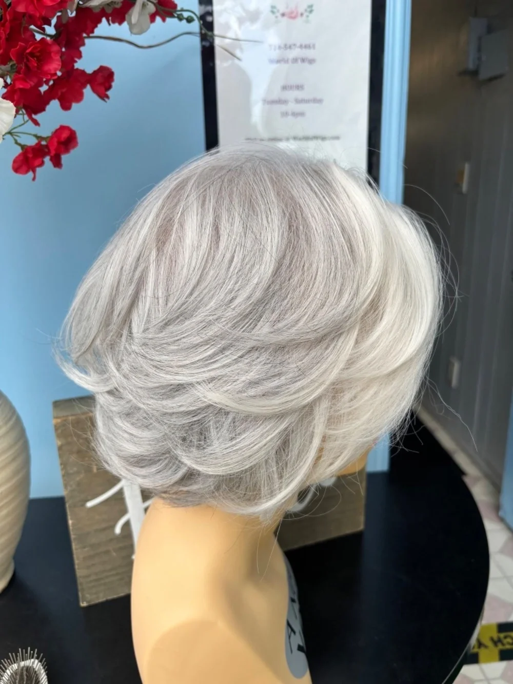 White Gray human hair wig